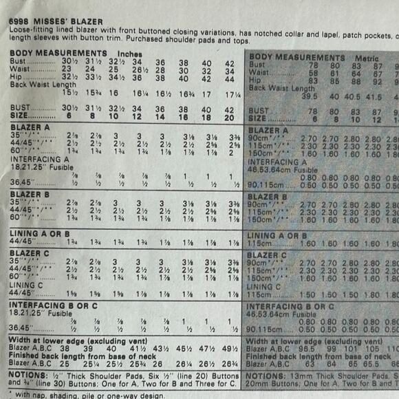 Butterick 6998 Misses' Blazer Pattern - Size 12 - Picture 4 of 5